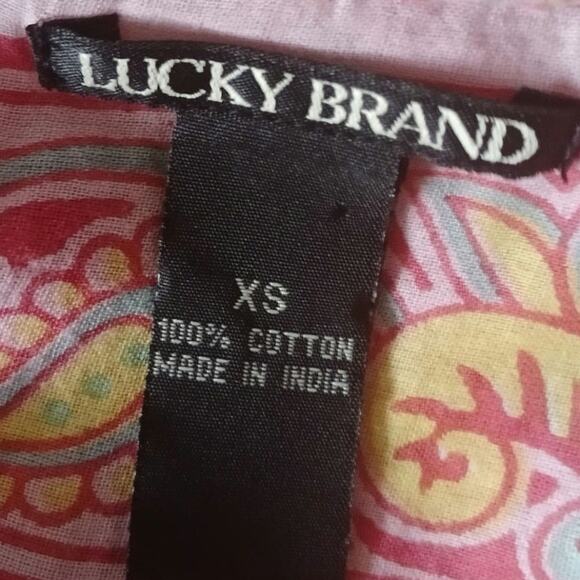 Lucky Brand Boho Embroidered Tunic Top Pink Paisley Long Sleeve XS Cotton India - Picture 5 of 5